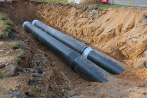 New sewer lines laying in a trench