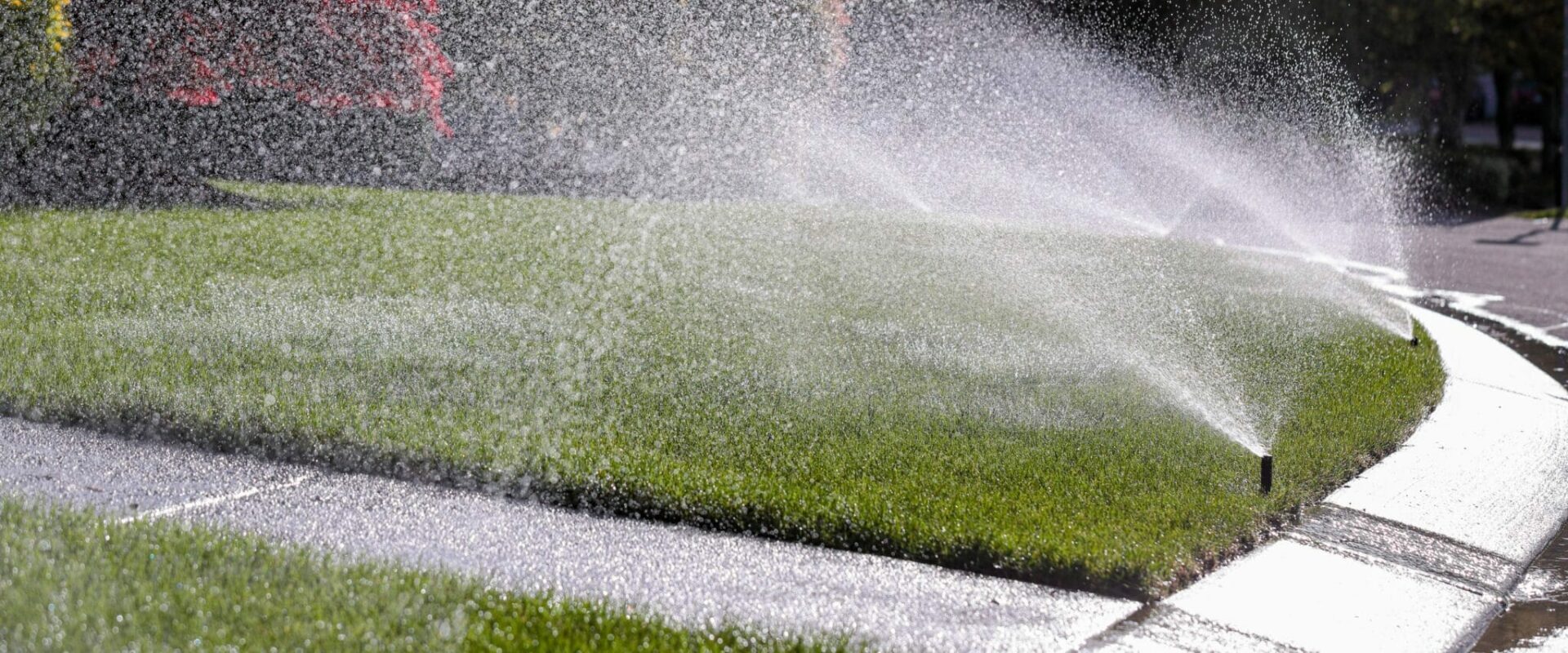 Sprinkler System spraying water onto a lawn