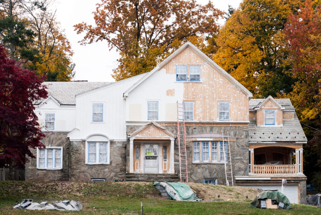 Exterior of a home being painted
