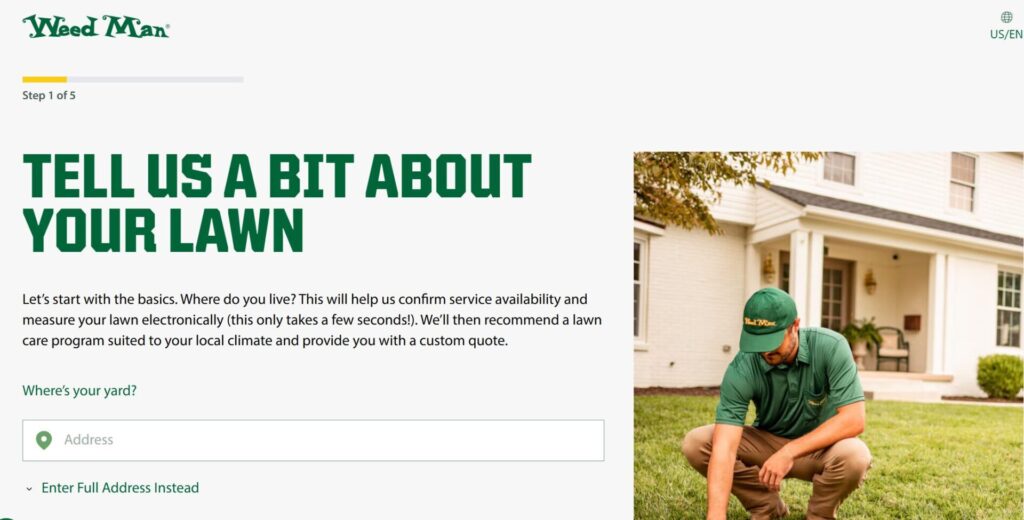 Screenshot of the Weed Man online quote tool