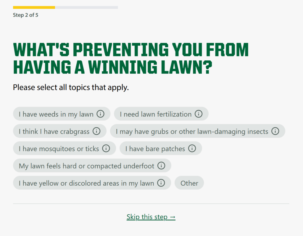 Screenshot of the Weed Man online quote tool