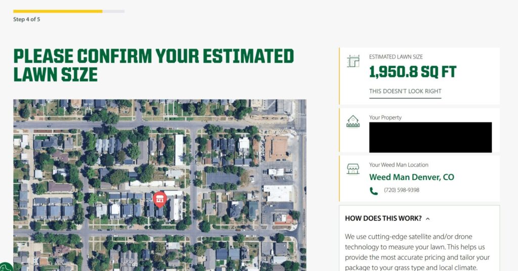 Screenshot of the Weed Man online quote tool