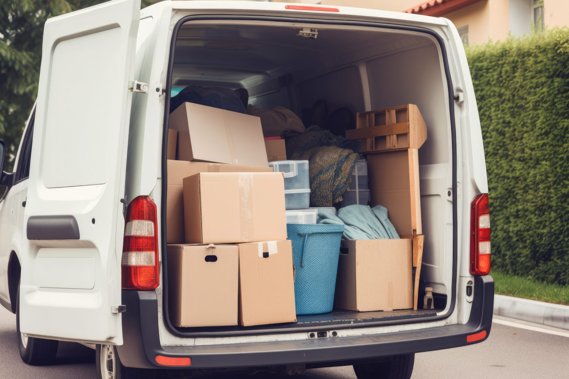 cargo van filled with moving cardboard boxes