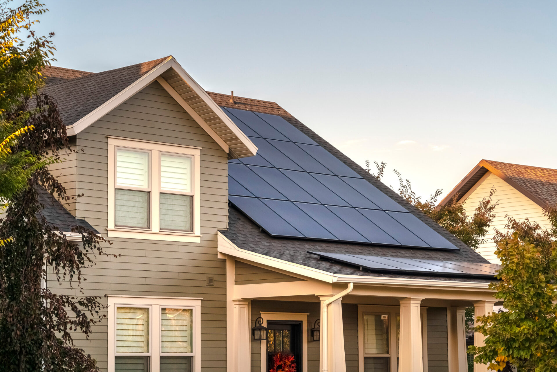 Solar panels on a house roof.