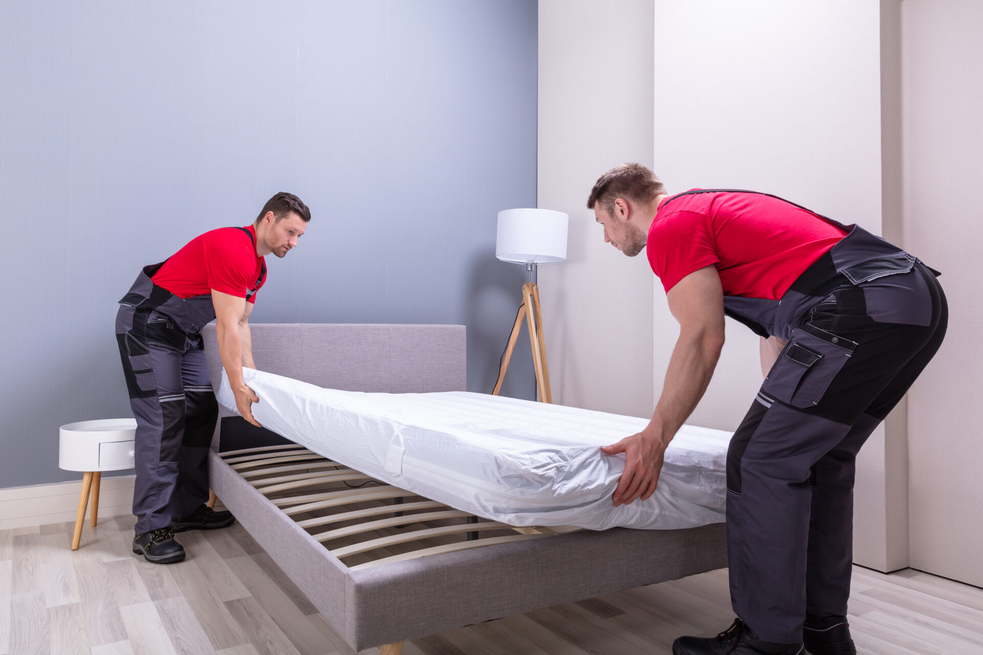 professional movers transporting a mattress