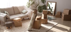 Moving boxes with belongings in room ready for a move in South Dakota