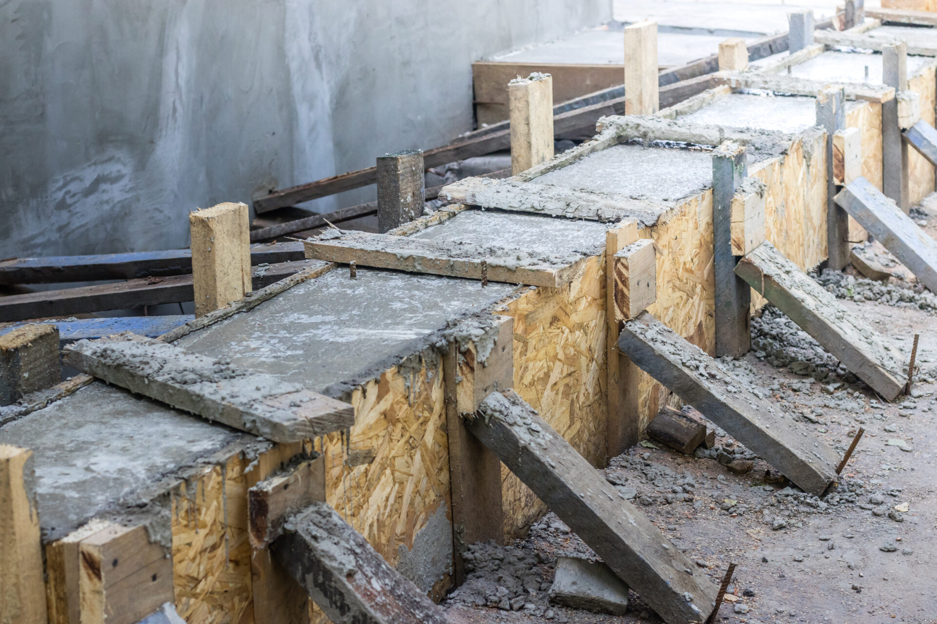 A concrete foundation under construction