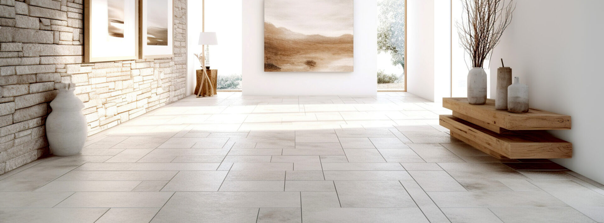 A room with tile floors and modern interior design