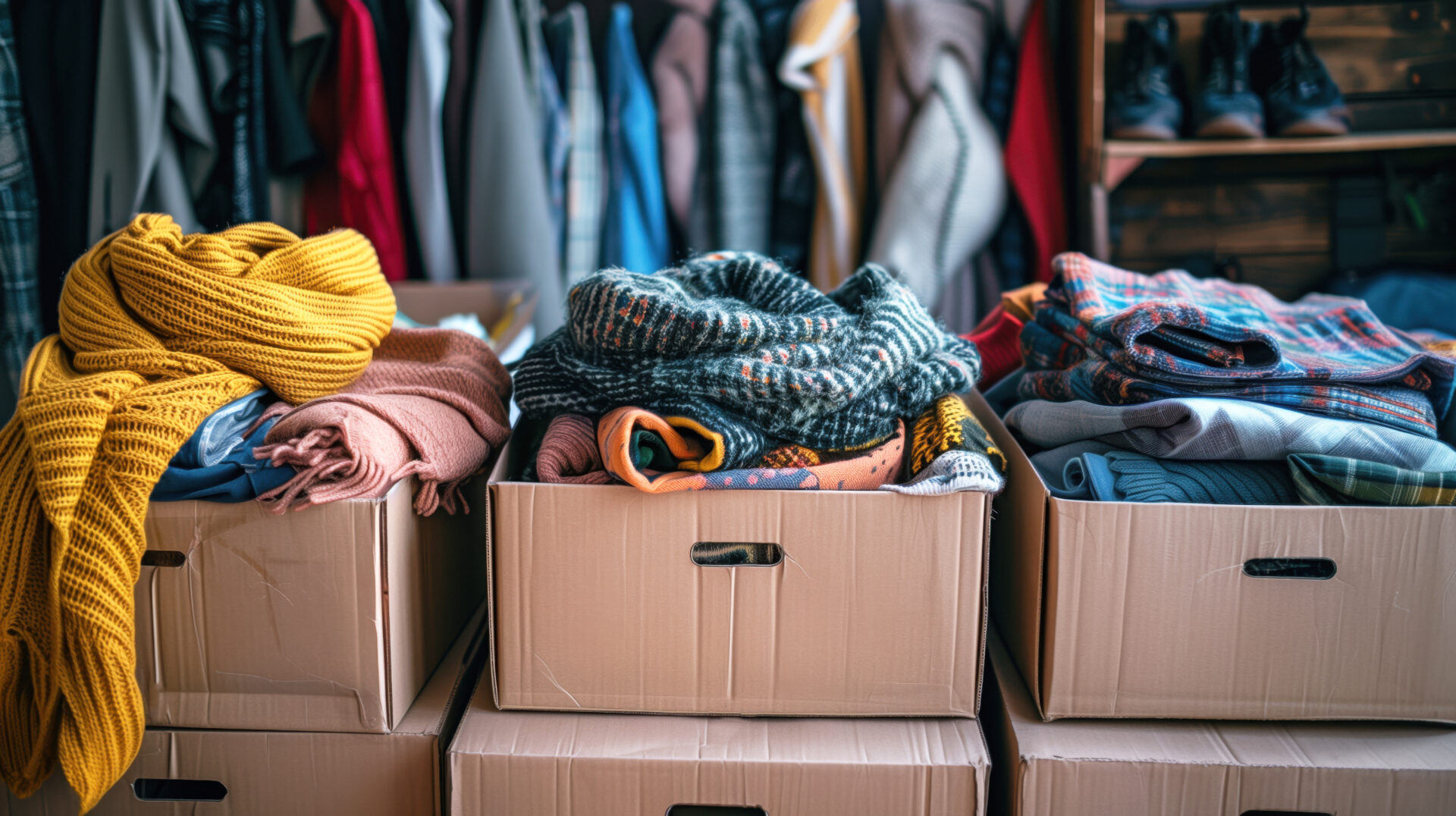 moving boxes full of clothing