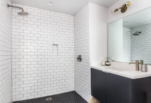 modern bathroom interior with shower and tiles