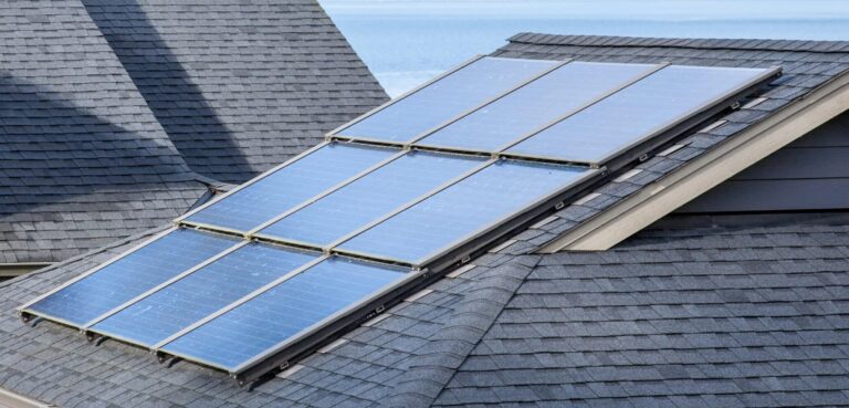 Solar panels on top of a roof