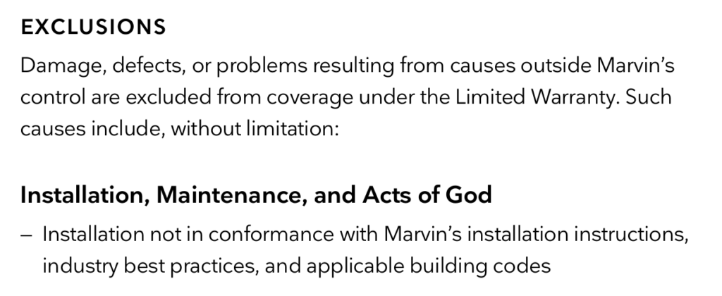 Screenshot of a Marvin Windows Limited Warranty