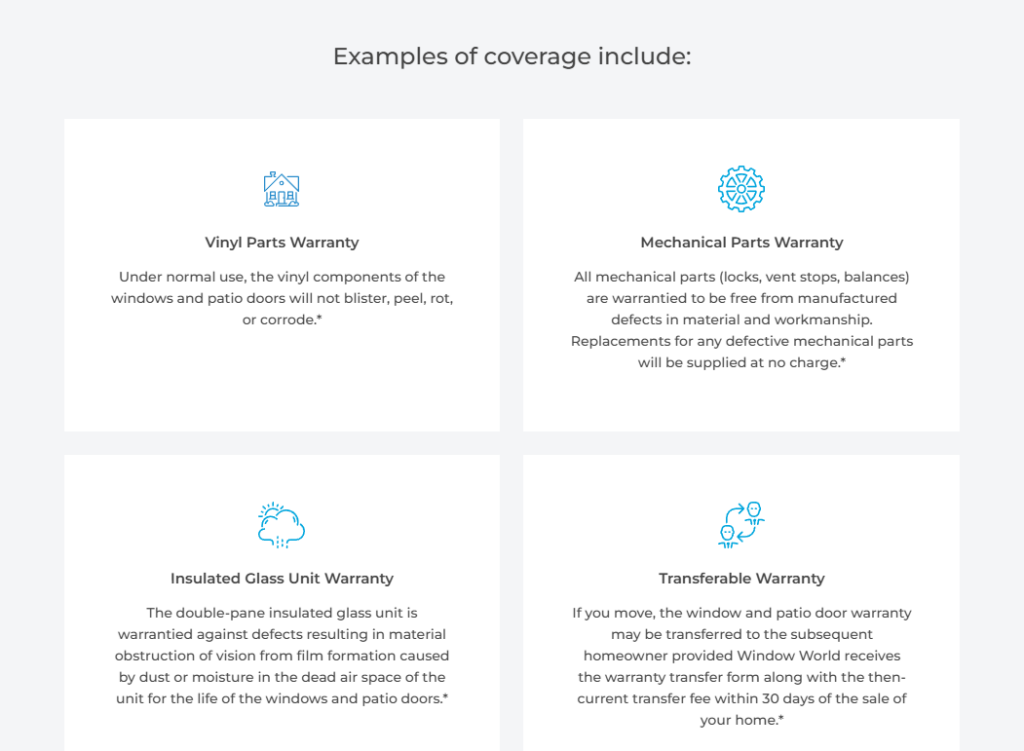 A screenshot of the Window World warranty terms.