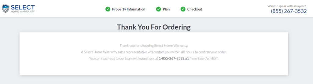 A screenshot of the Select Home Warranty online portal.