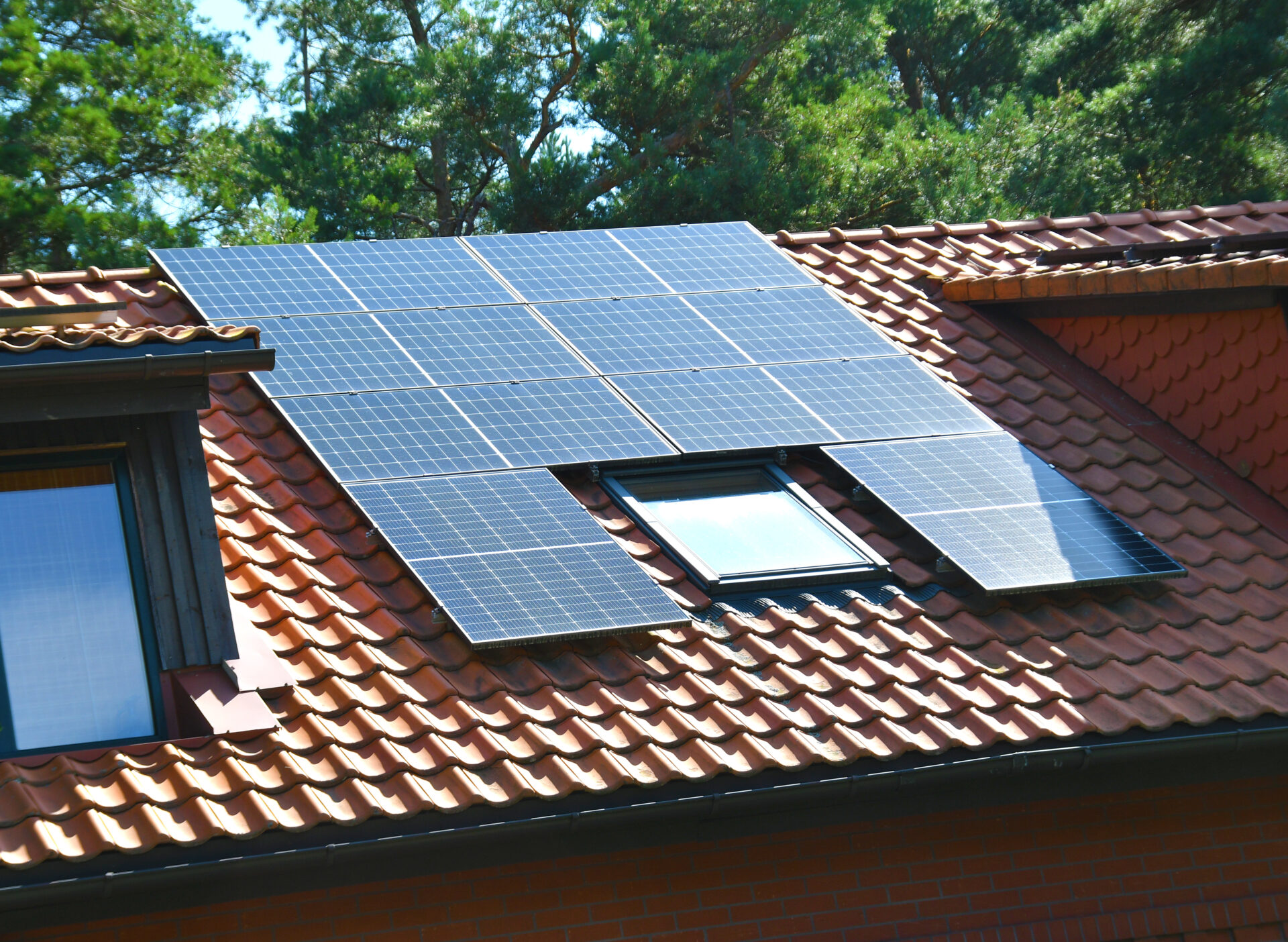 solar panels on a clay roof