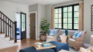 Interior of living room with new aluminum windows