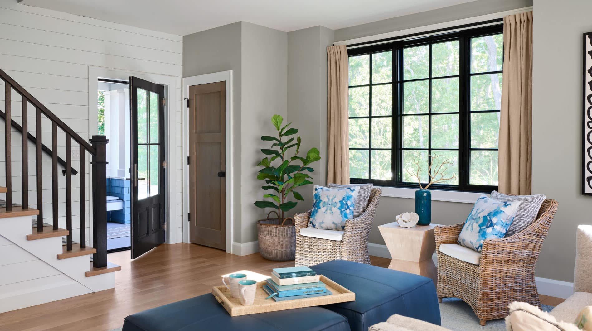 Interior of living room with new aluminum windows