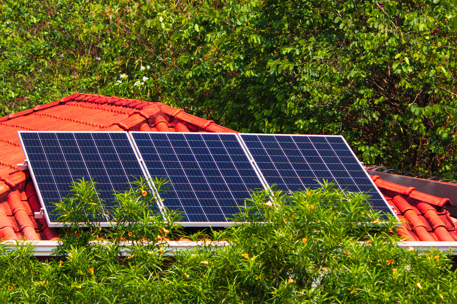 solar panels on a house roof