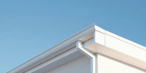 Close-up on white K-style gutter system.