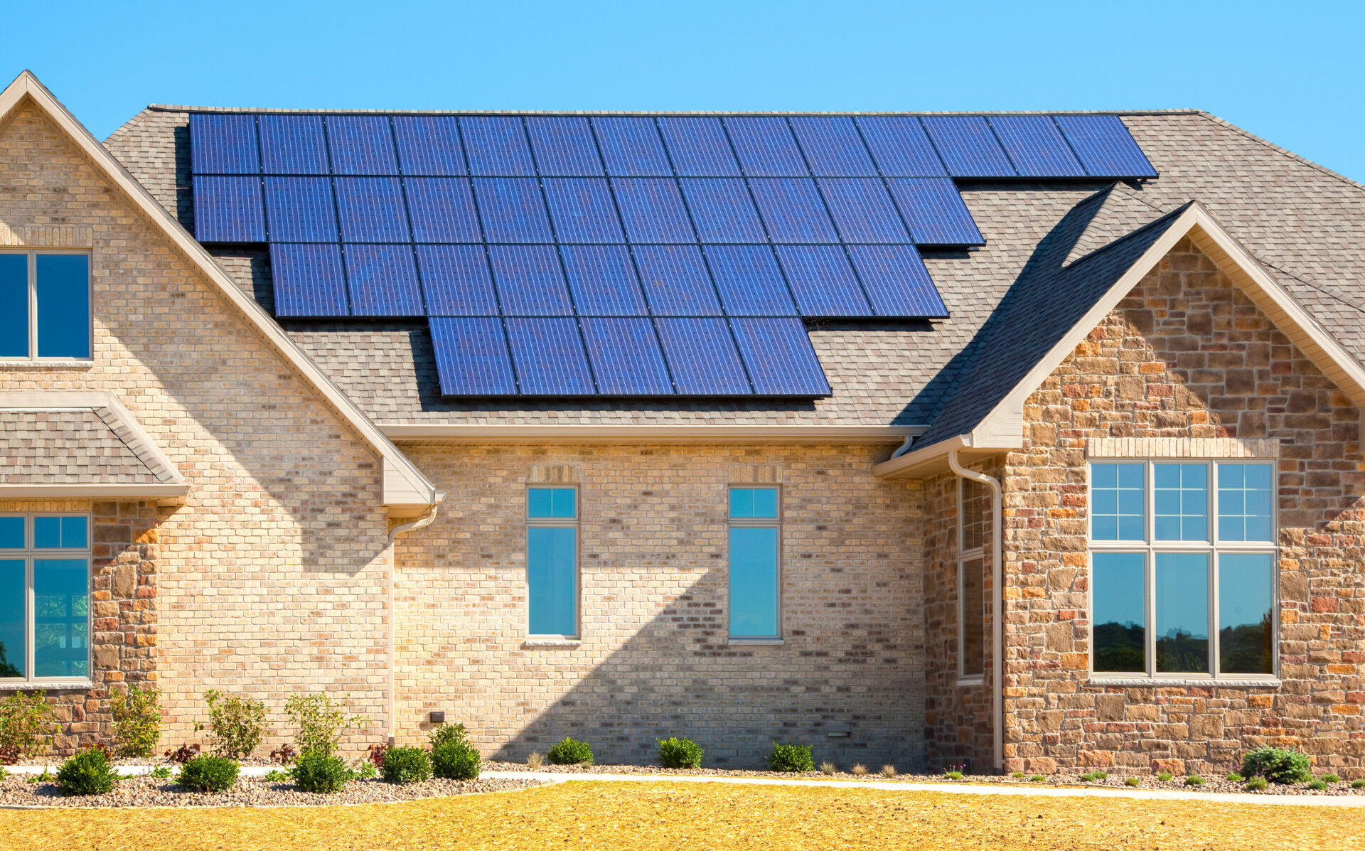 New Solar Powered Brick and Stone House