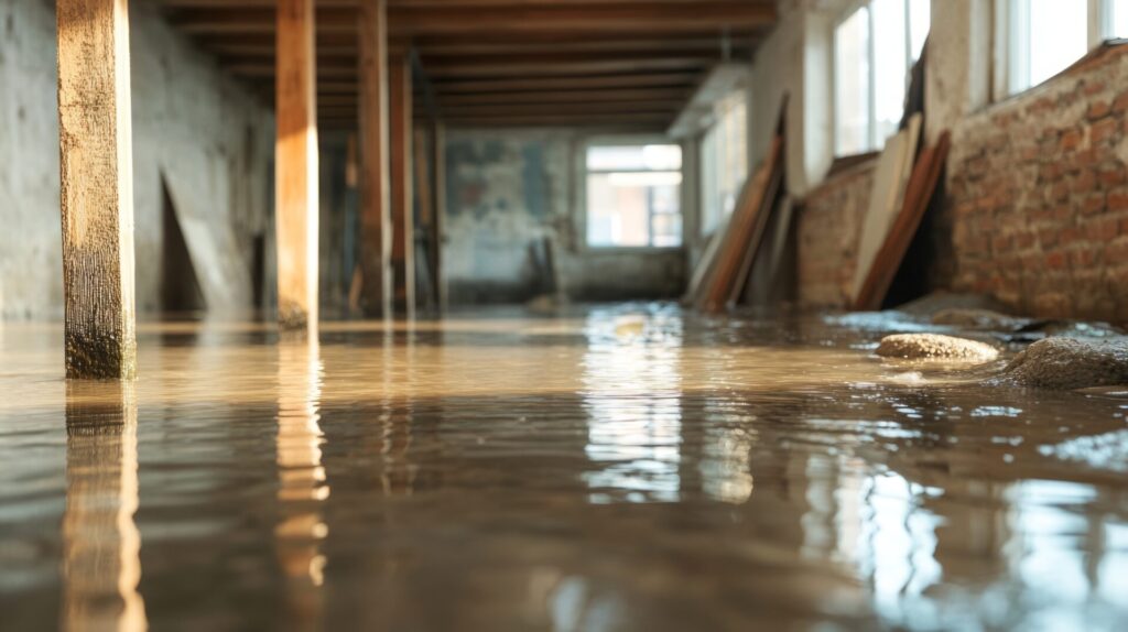 basement with issues such as leaks and water damage Image of a flooded basement