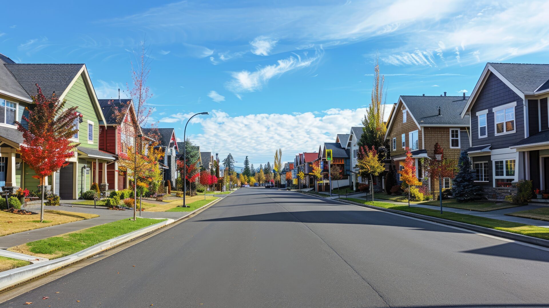 modern american neighborhood street view