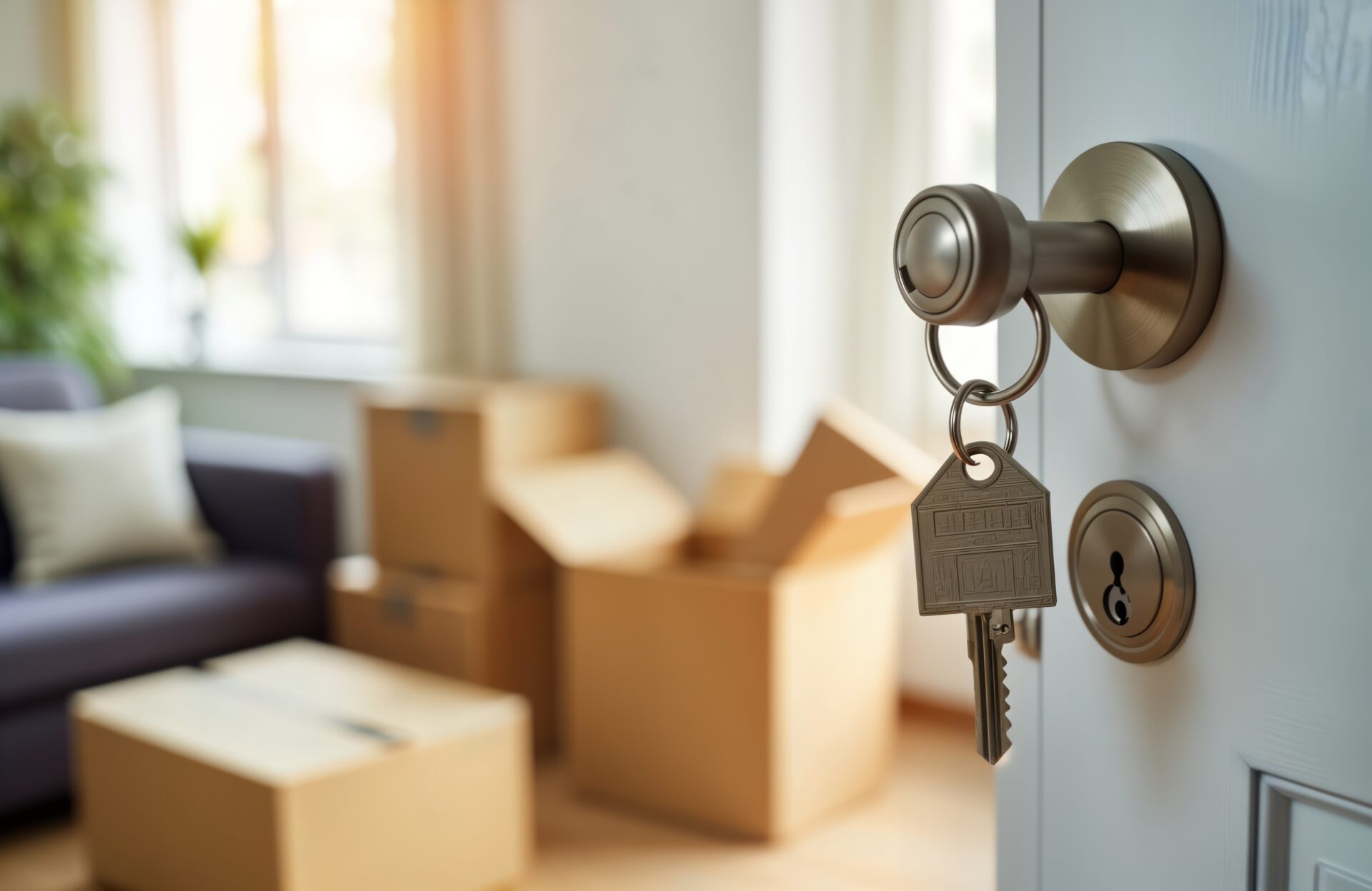 home keys in door during a moving process
