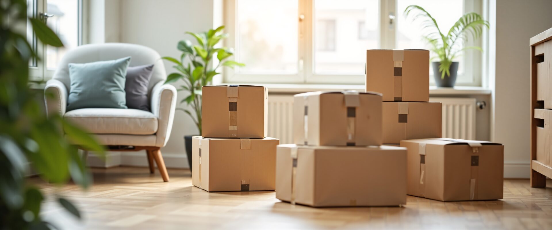 moving boxes packed up and ready for moving day