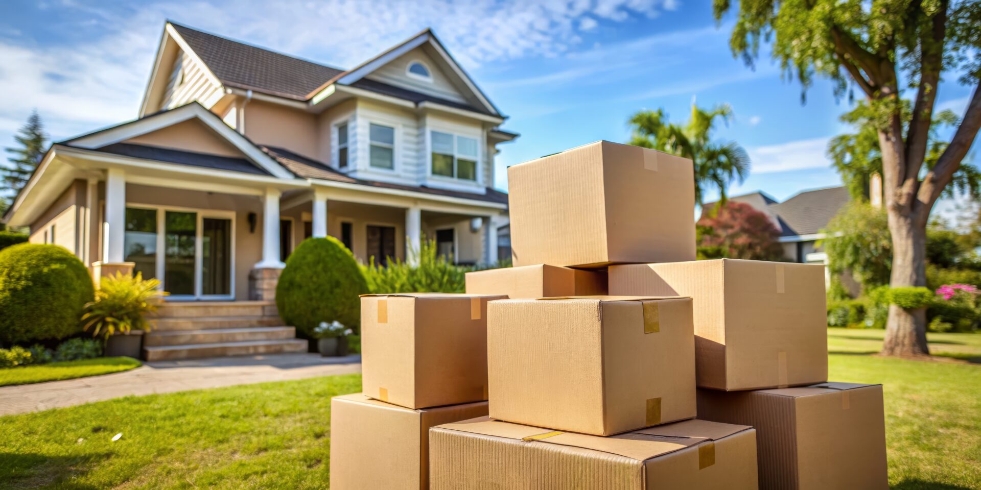 boxes in front of a house
