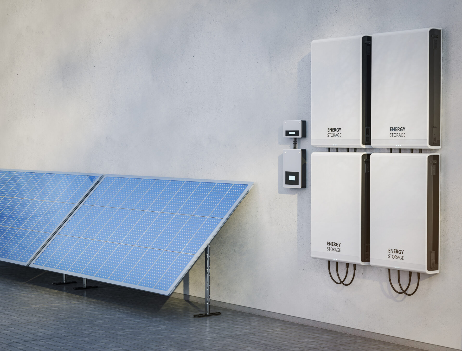solar batteries mounted to a wall