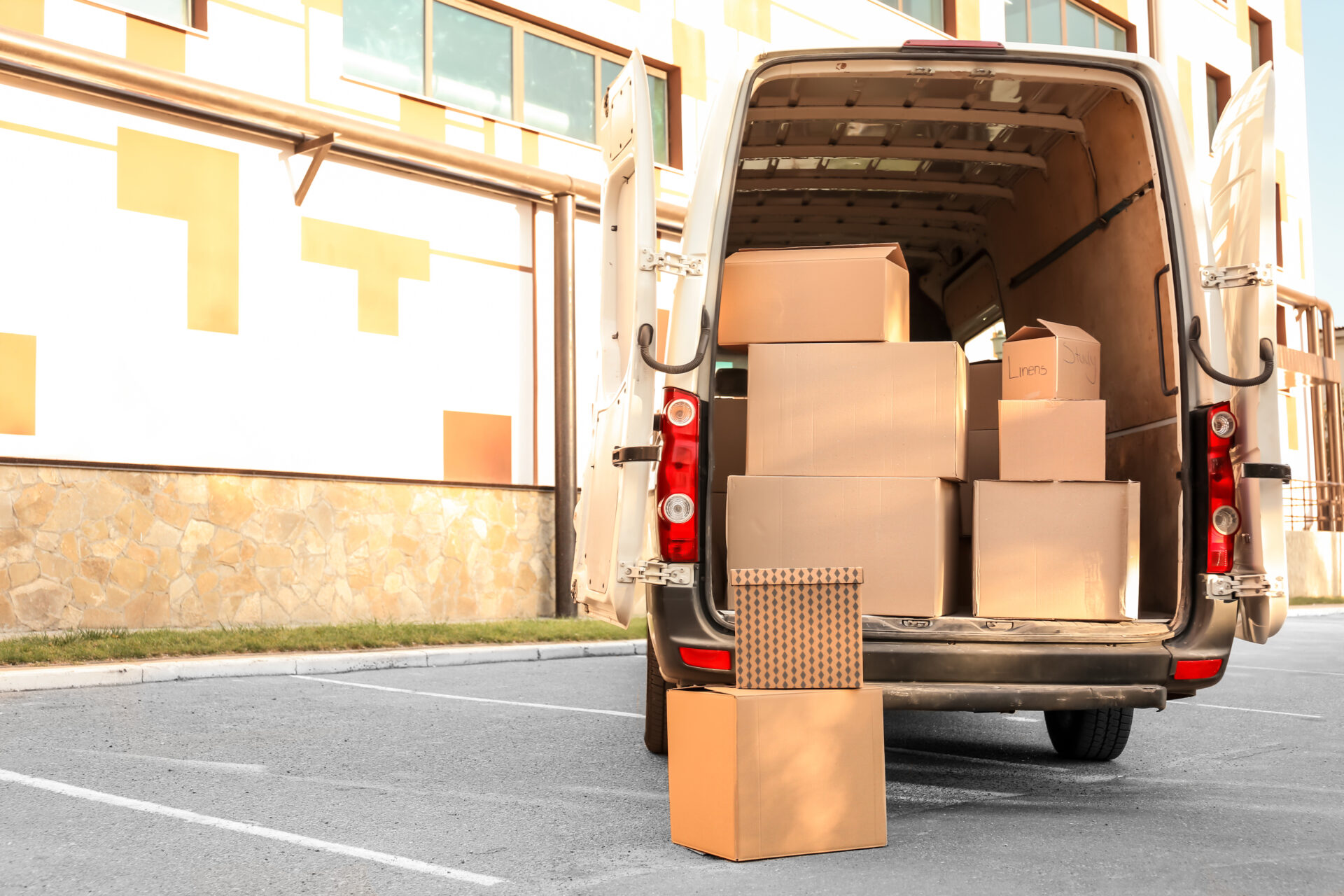 open van with moving boxes