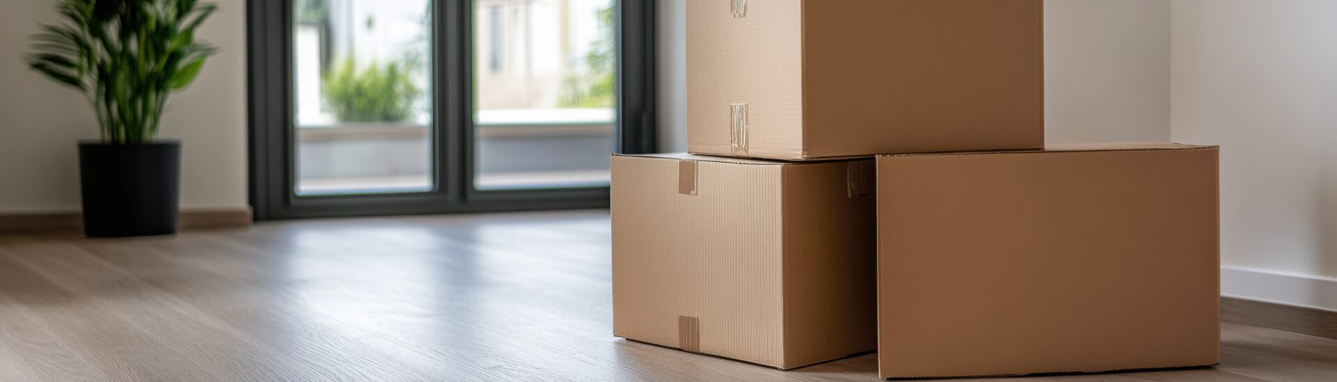 a stack of moving boxes