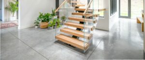 polished concrete floors in renovated farmhouse