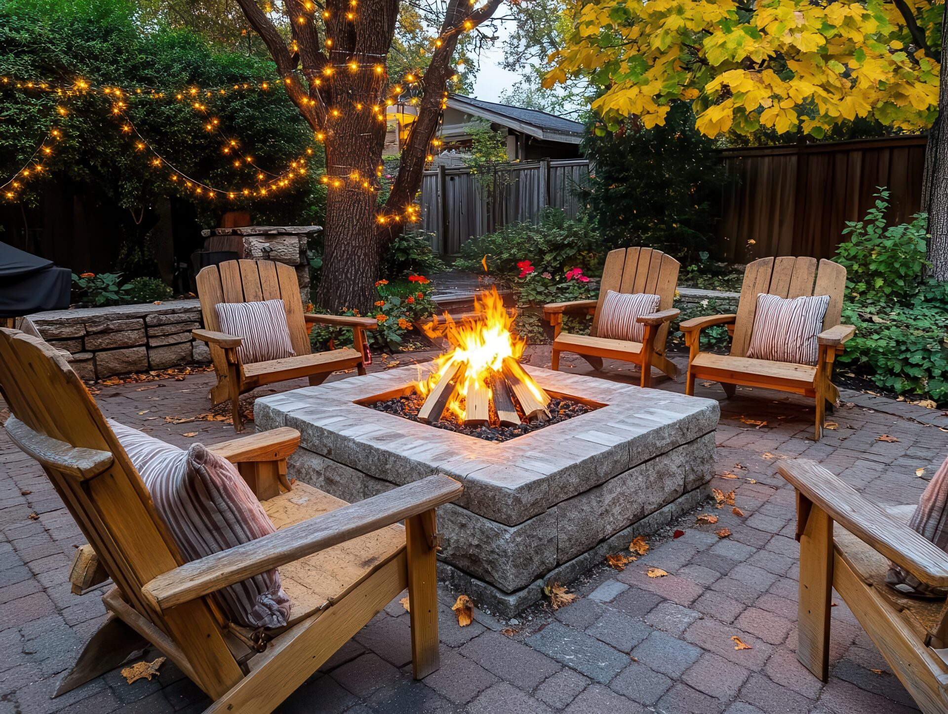 fire pit on a back patio