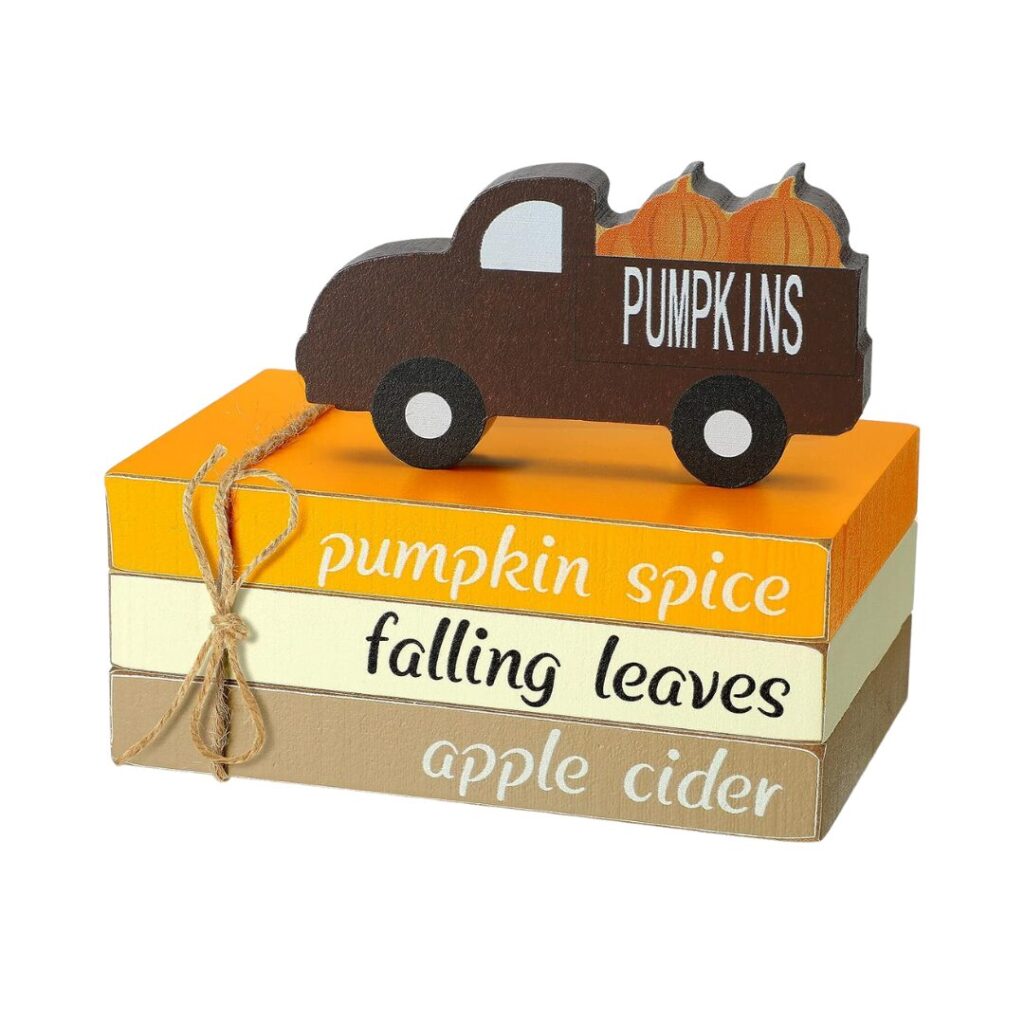 Rustic Wooden Books and Pumpkin Truck