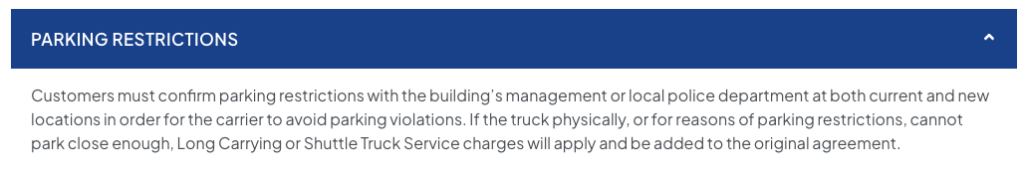 A portion of BLVD's moving terms and conditions regarding parking restrictions