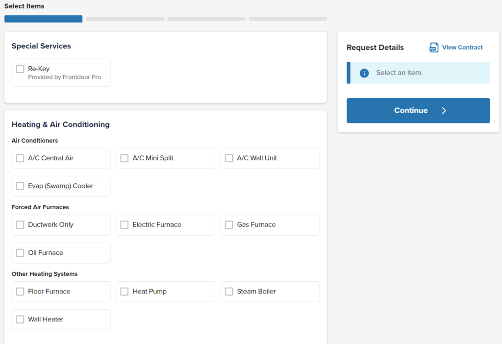 A screenshot of the American Home Shield online claims portal.