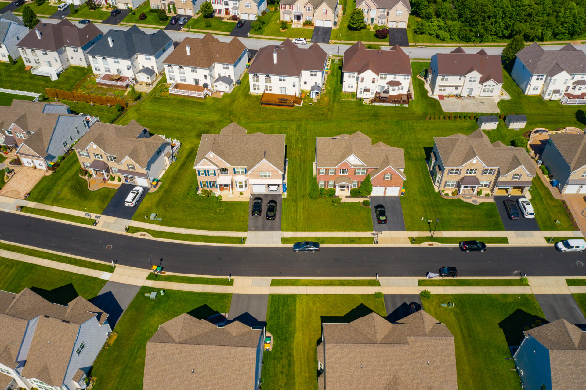 Aerial photo residential upscale homes in Brookside Delaware USA.