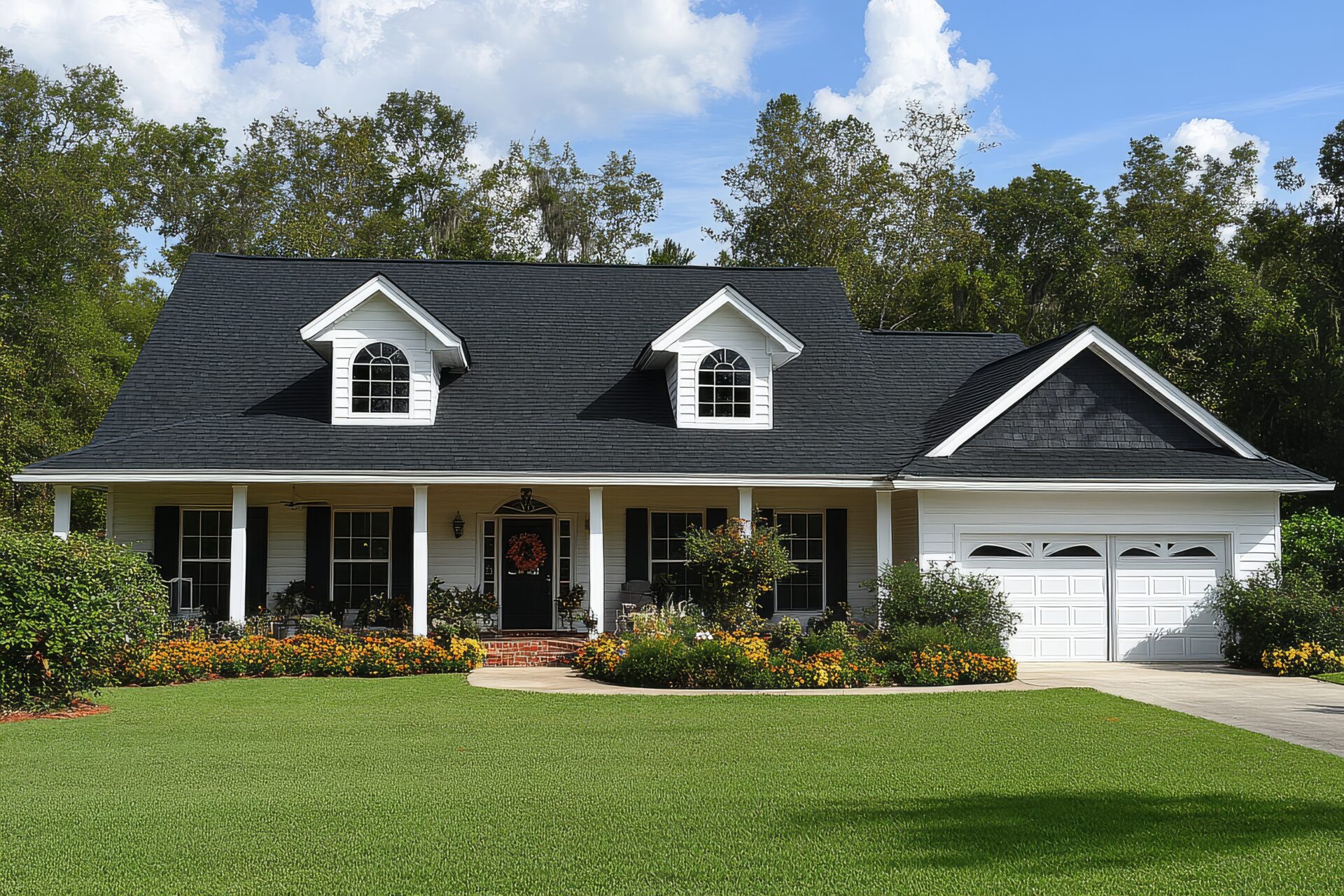 White farmhouse with dark roof in Mississippi.