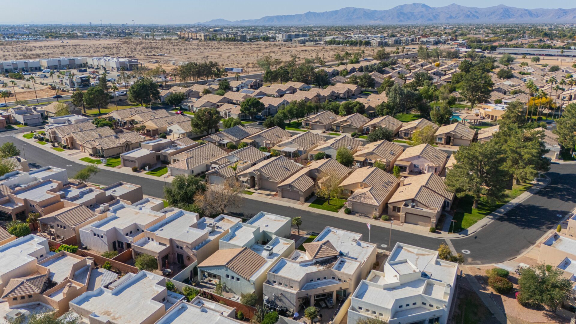 Aerial view of suburban Las Vegas neighborhood.