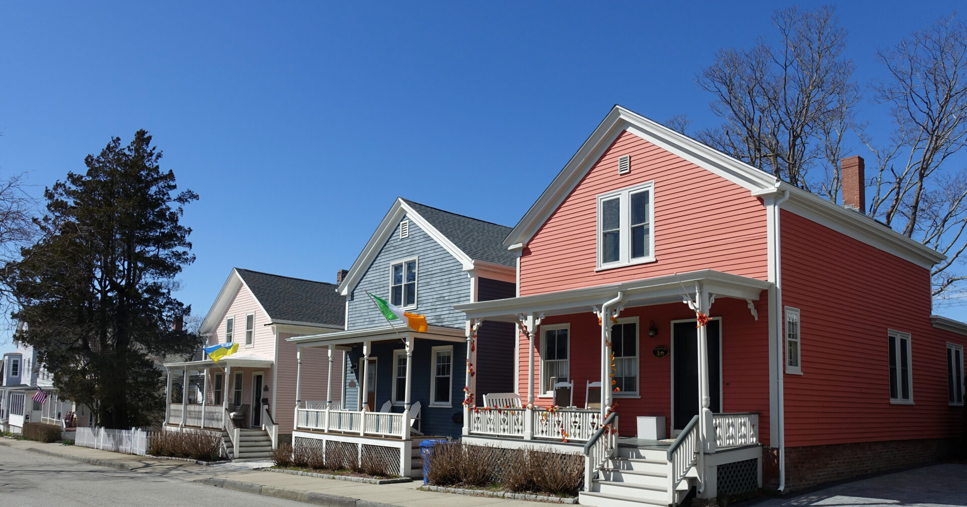 Row of Colorful Houses in Downtown Newport, Rhode Island