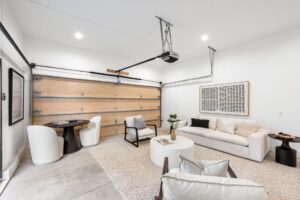 Modern garage turned cozy living space.