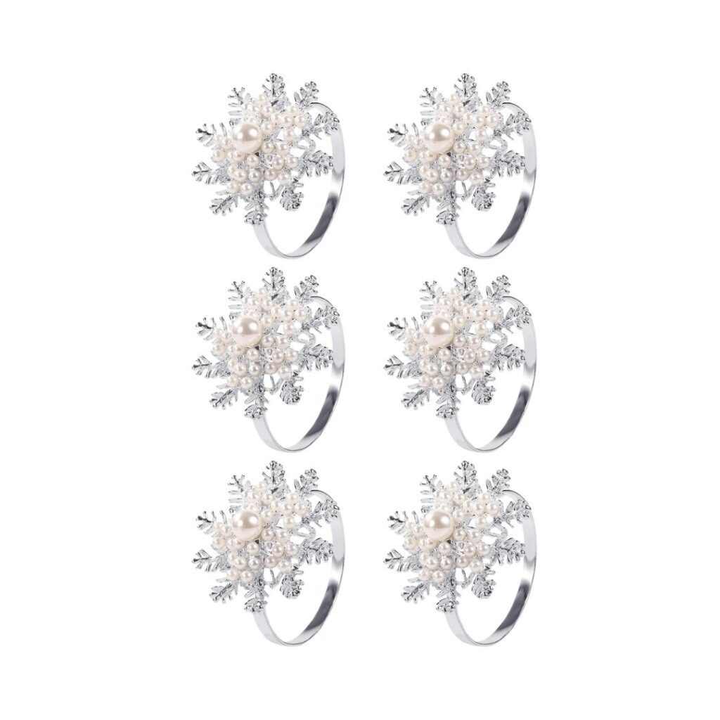 Snowflake and Pearl Christmas Napkin Rings