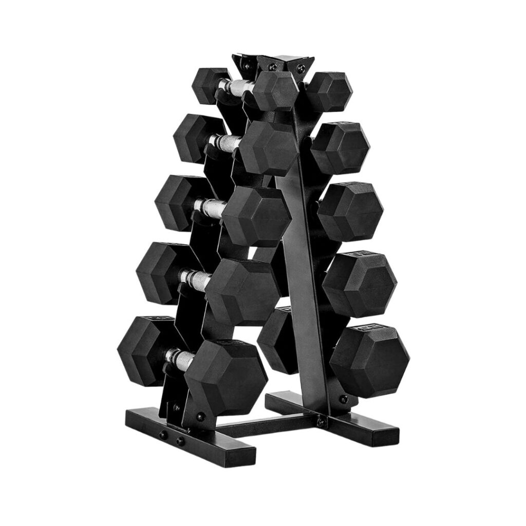 Rubber Hex Dumbbell Set with Rack